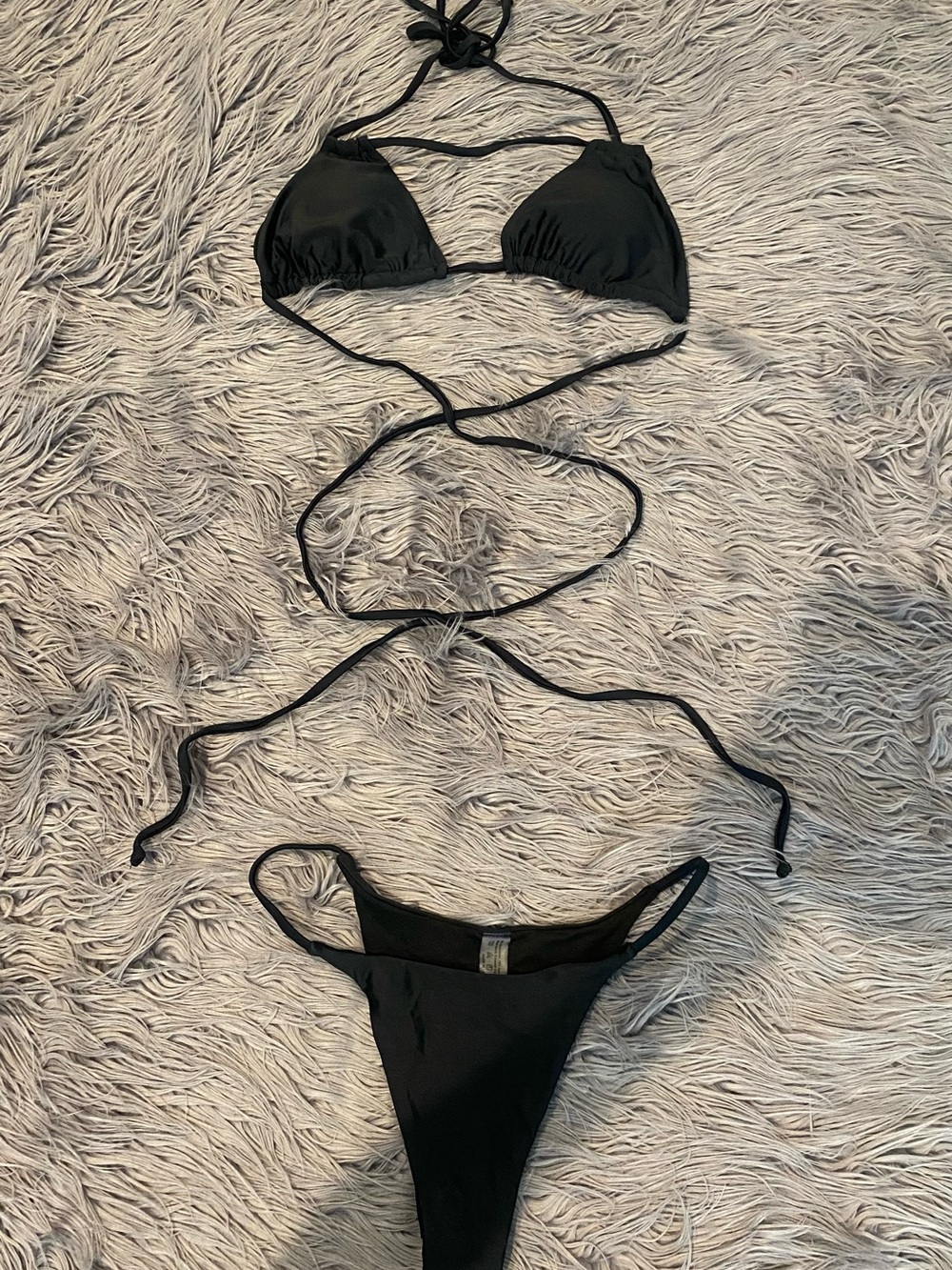 Black Wrap-String Triangle Bikini Set - Women Swim (S)